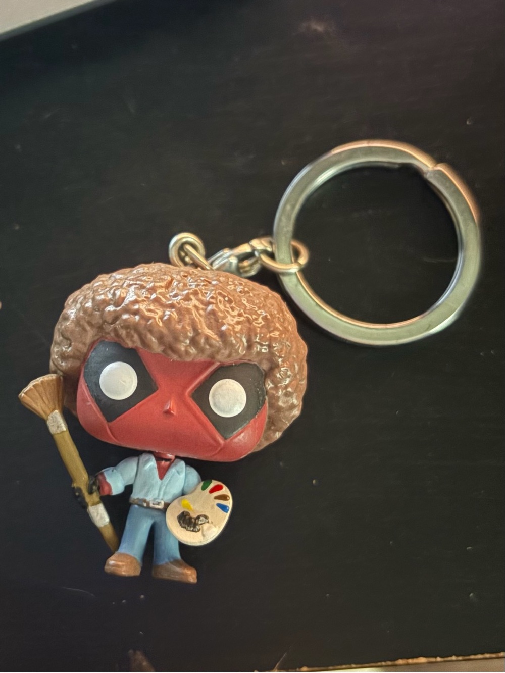Deadpool Bob Ross Funko Pop Keychain with Paintbrush and Palette